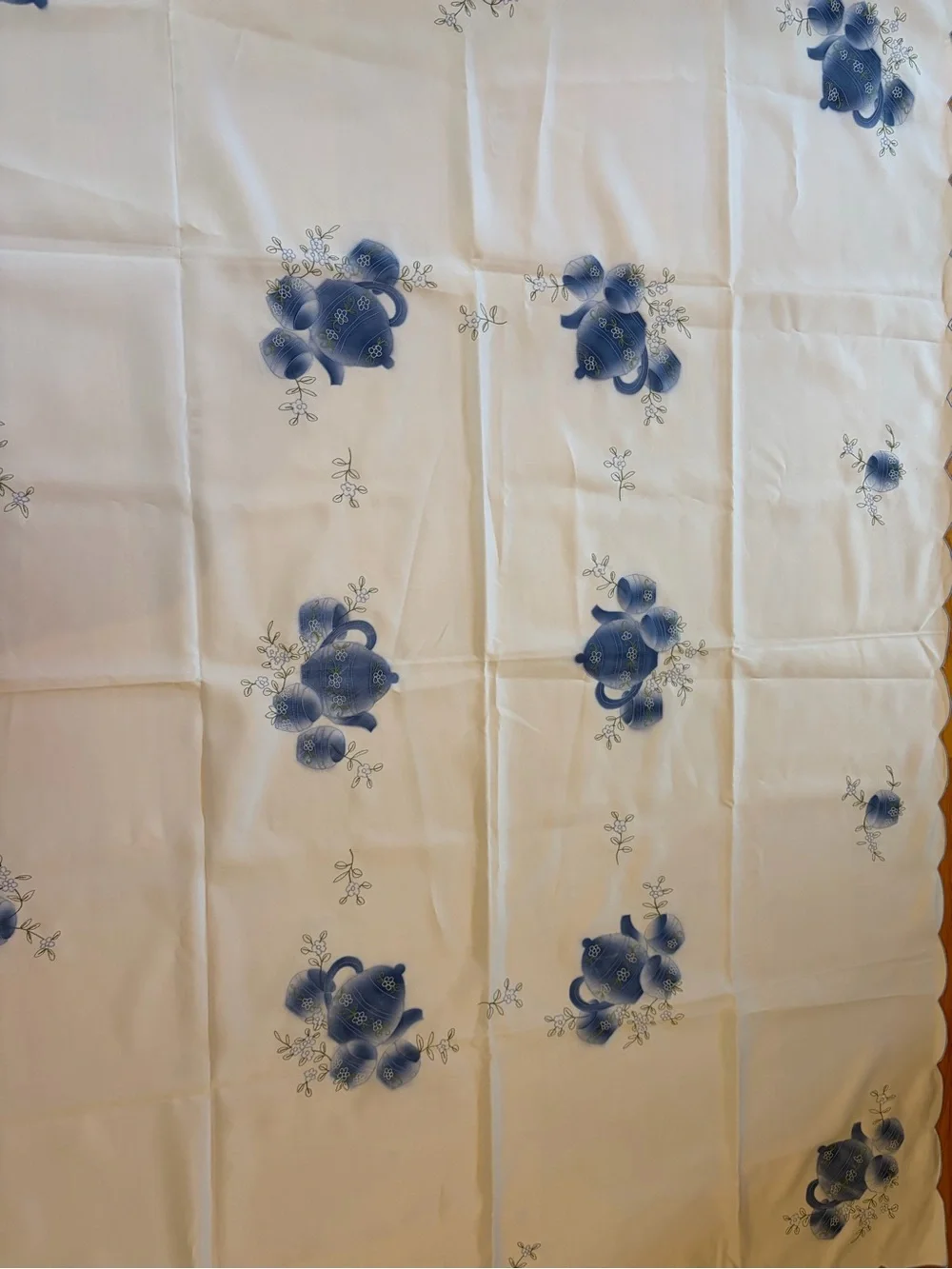 Classic Blue Floral Embroidered Tablecloth - approx. 51